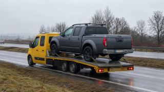 Pickup wyciągnięty z rowu i załadowany na lawetę – Pabianice